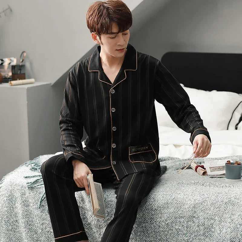 New Arrival Man Pajama Cotton Lapel Long Sleeved Pants Plus Size Pijamas Sleepwear Cardigant Leisure Homewear Nightwear for Male Y240906
