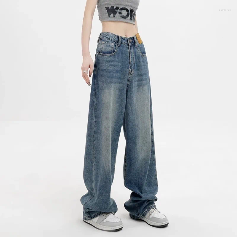 Fashionable Women's Wide Leg Jeans: Versatile High-Waisted Distressed Britches