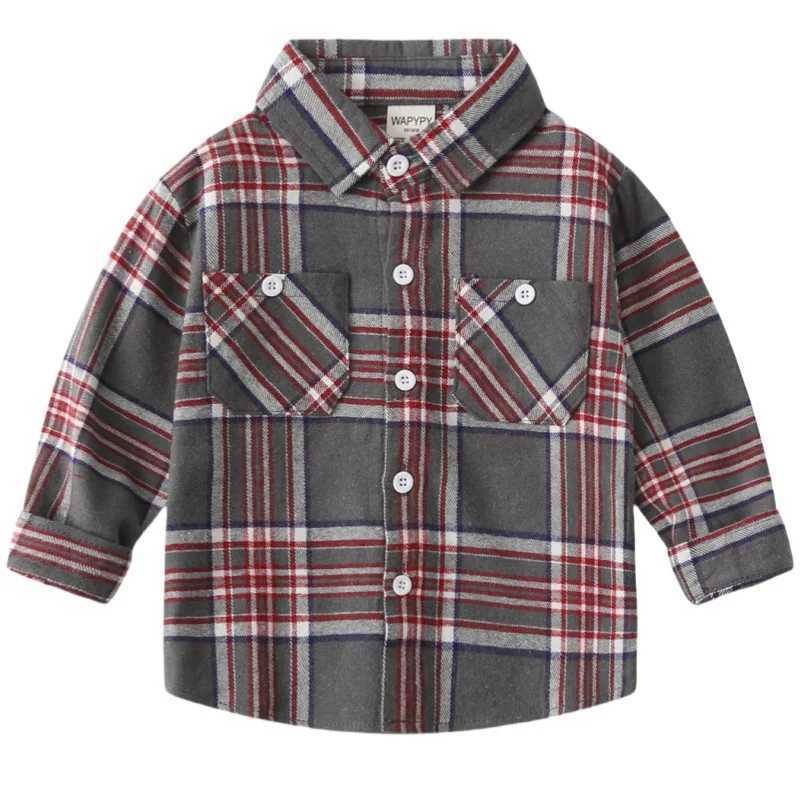 Autumn Infant Baby Boy Polo Shirts Cotton Velvet Plaid Toddler Boys Shirts Coat Loose Casual Long Sleeve Kid Boy Outerwear Coats Y240906