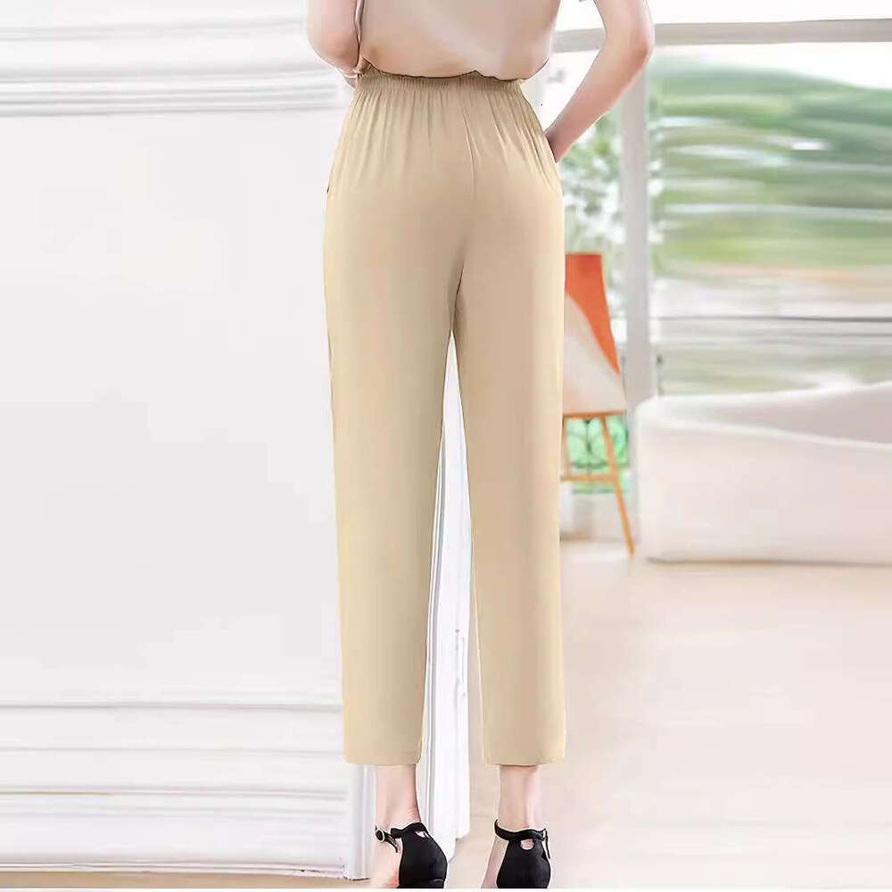 2024 Waist Casual Solid Color Smoke Tube Elastic Summer Clothing Small Foot Nine Point New Women's Pants