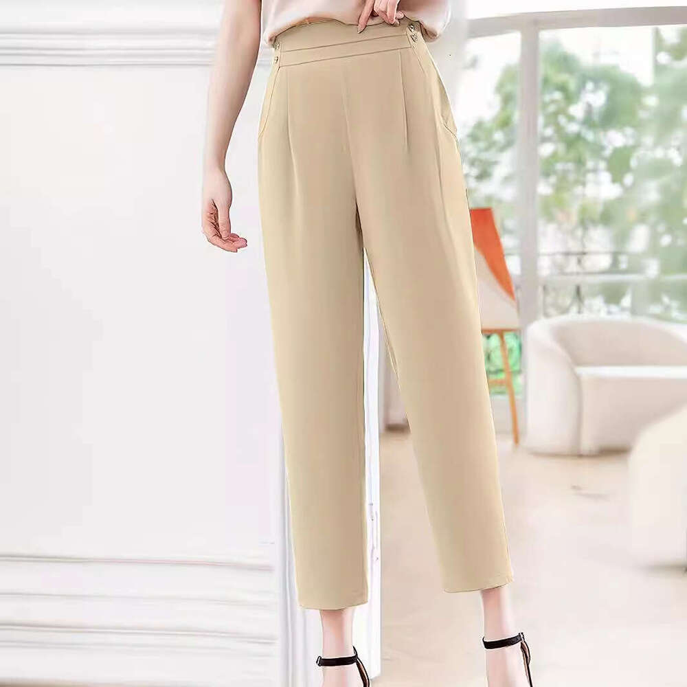 2024 Waist Casual Solid Color Smoke Tube Elastic Summer Clothing Small Foot Nine Point New Women's Pants