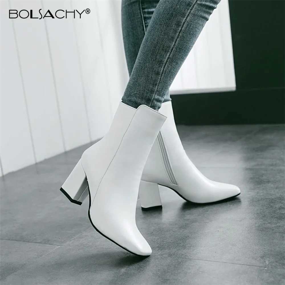 2024 New Womens Side Zipper Comfortable Ankle Boots Fashion Shoes Black and White Square Pedal Womens Boat 32-43 CL240906