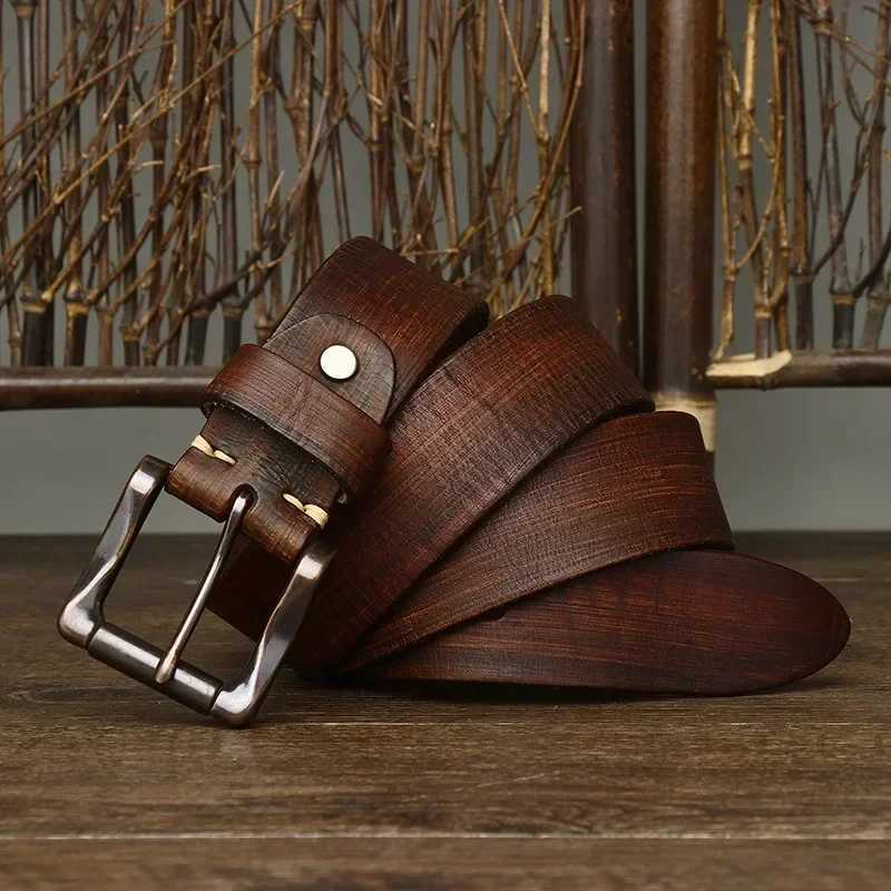 3.8cm mens luxury designer pin buckle strap pure cowhide leather retro strap high-quality genuine leather mens jeans strap W240905