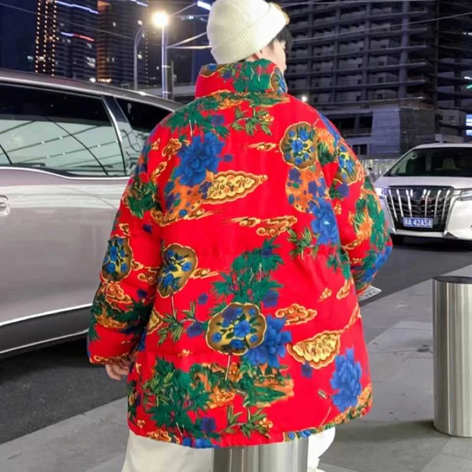 Northeast Big Flower Cotton-padded Jacket for Men Women Warm Thick Winter Bread Hanfu S-5XL Fashion Jacket Best-selling Products M240906