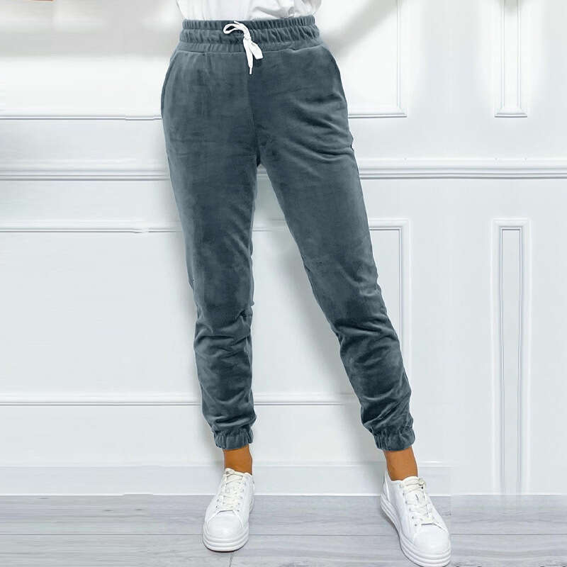 2024 autumn and winter versatile leg binding women's clothing, elastic waist tie, Korean velvet casual pants, sports pants