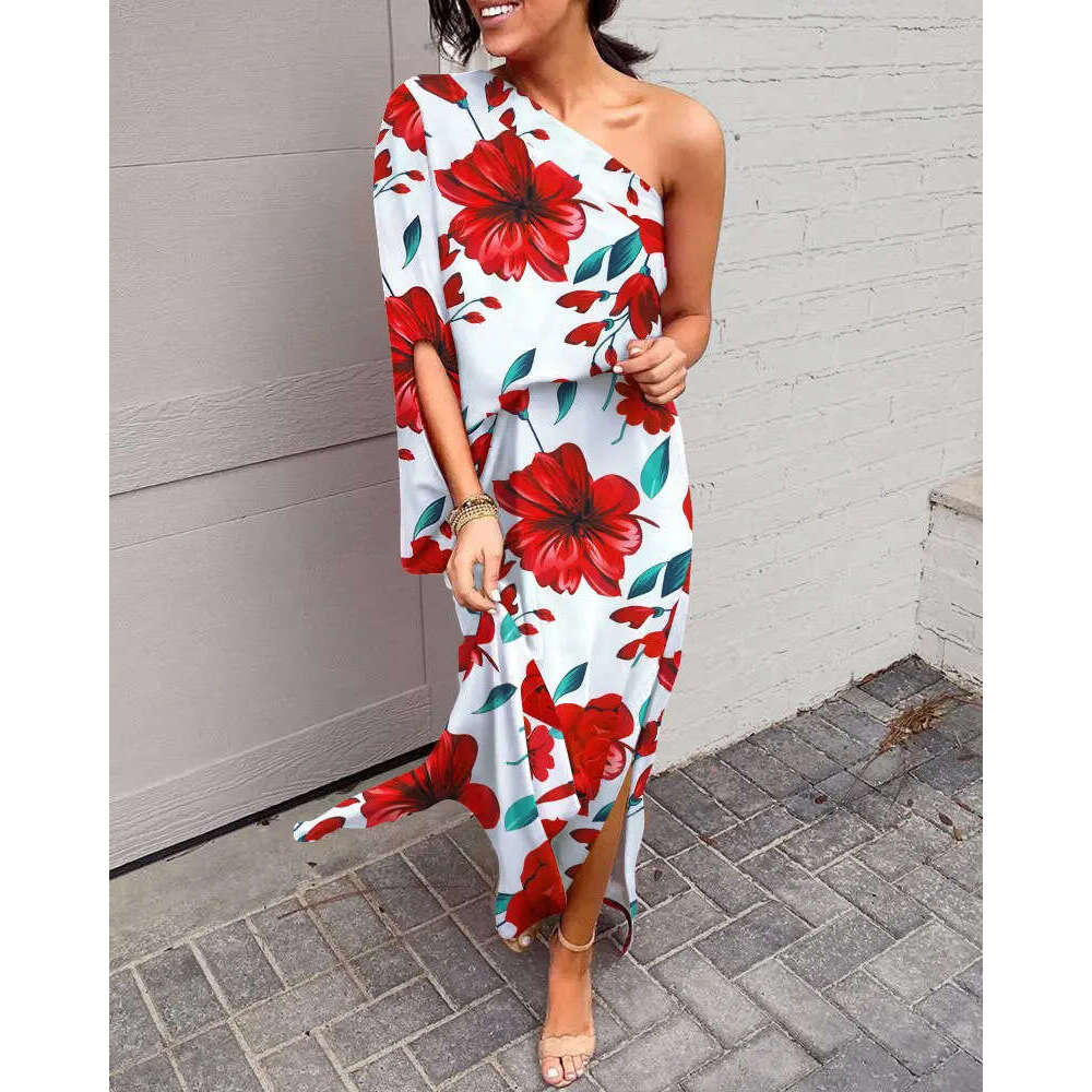 2023 Summer Sexy Oblique Shoulder Single Sleeve Dress for Women
