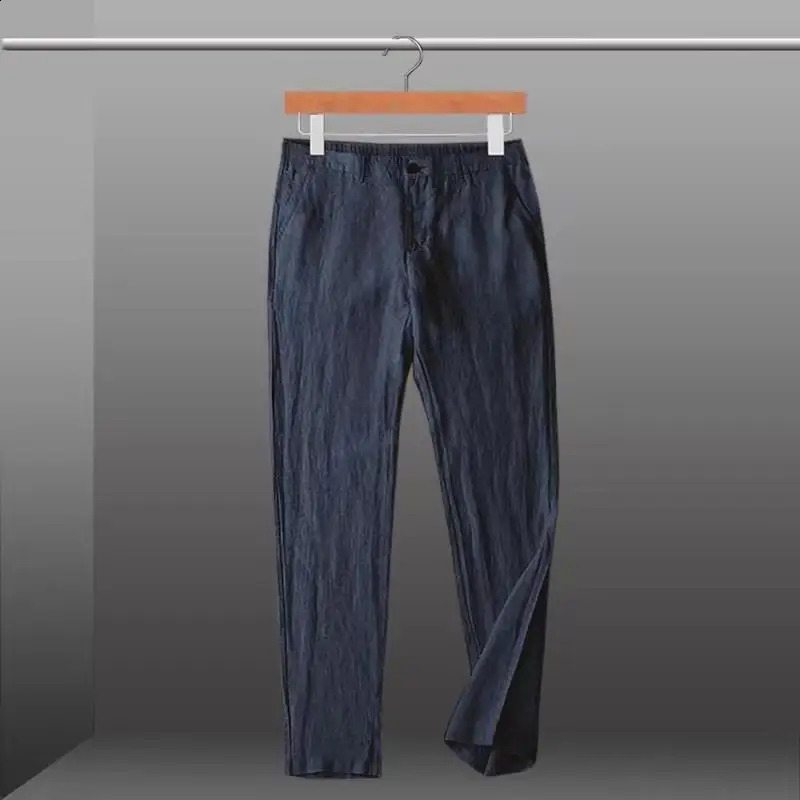 Spring and summer fashion mens linen two-piece jacketpants solid slim fit casual business thin jacket breathable set 240903