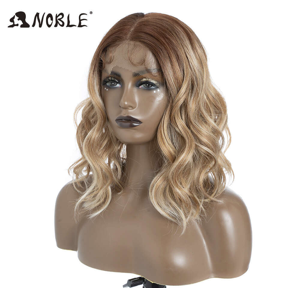 Noble Cosplay For Black Women 13X7 Natural Wavy Ombre Brown Blonde Wigs Lace Front Wig Synthetic