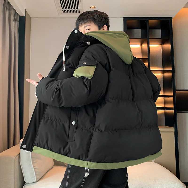 Casual 2024 Autumn Winter Mens Warm Cotton-Padded Jackets Outwear Hooded Down Coats Windproof Thicken Parkas Solid Top Clothing M240906
