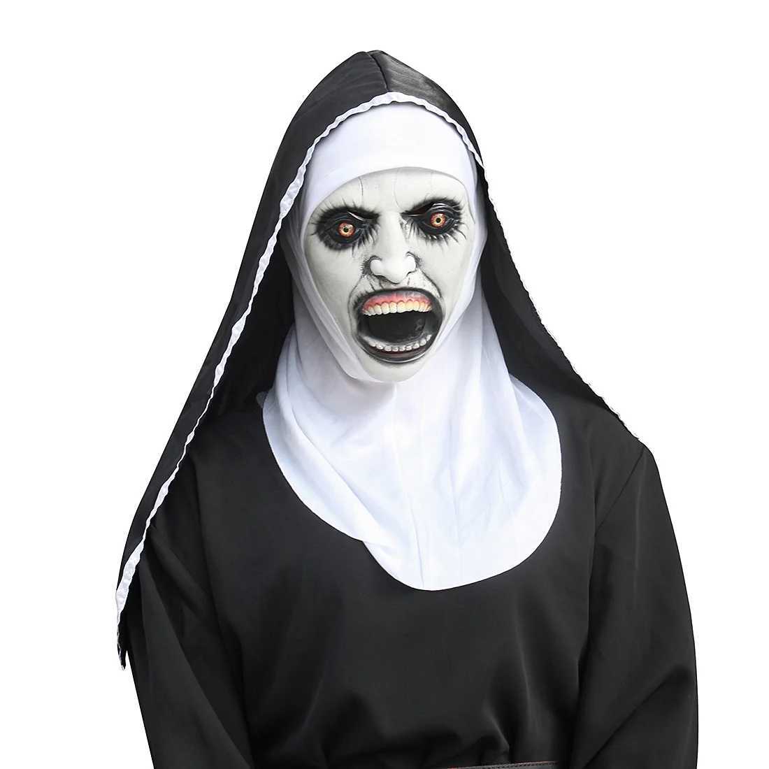 The Nun Latex Mask With Headscarf Crucifix Terror Face Masks Scary Cosplay Thriller Antifaz Para Fiesta Horror Mascara CrossXJ240905
