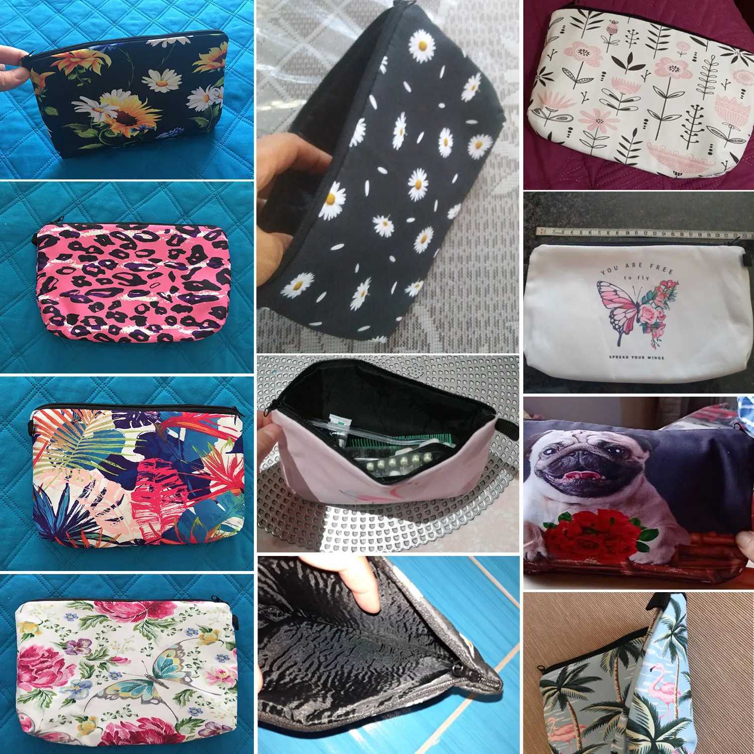Tulip Printed Makeup Bag Outdoor Travel Portable Storage Bag LeiSURE Plant Flower Double sided Makeup Bag W240905