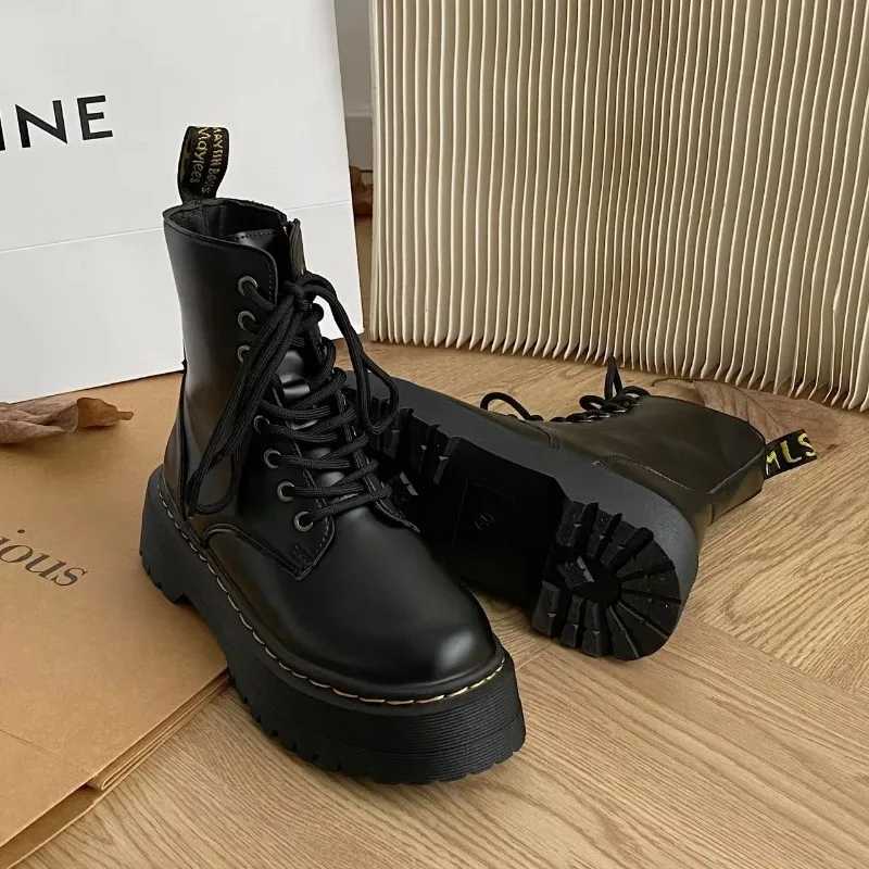 Square heel ankle womens casual high platform solid shoes womens leather Chelsea boots womens classic punk womens boots CL240906