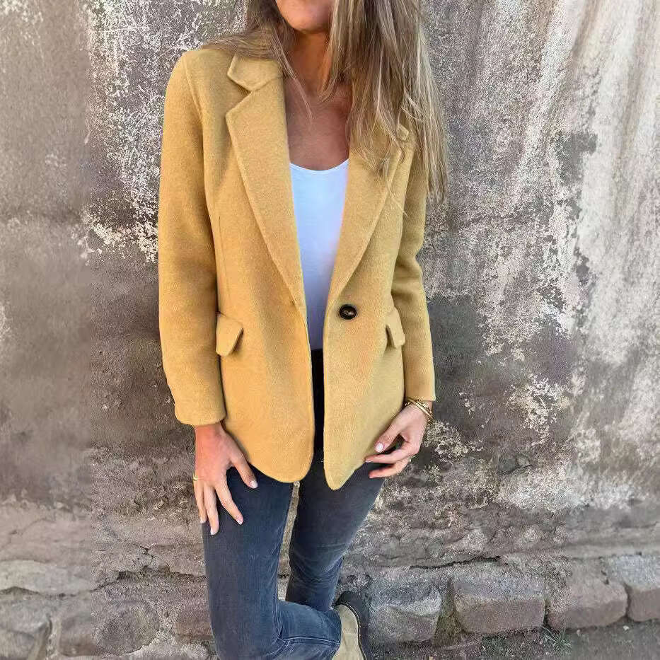 2024 Autumn/Winter Casual Button Solid Color Woolen Coat Jacket
