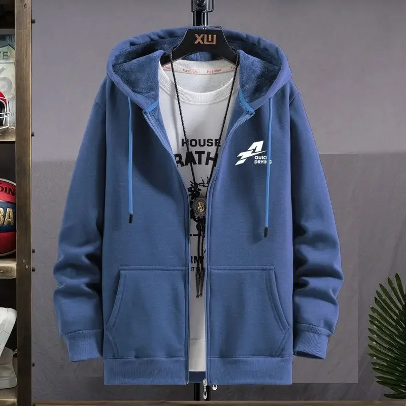 Mens Clothing Hooded Black Sweatshirts for Man Fleeced Hoodies Full Zip Up Simple Overfit Loose Welcome Deal Sweat Shirt In 240906