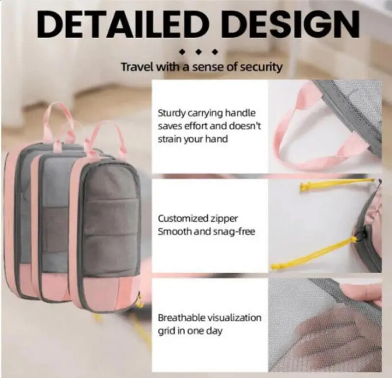 35 travel storage manager set with portable lightweight carrying case compressed cube packaging shoe bag mesh 240906