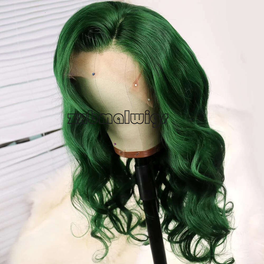 Dark Green Body Wave Transparent Frontal Long Lace Front Wig Synthetic Hair Pre Plucked Wigs For Black Women