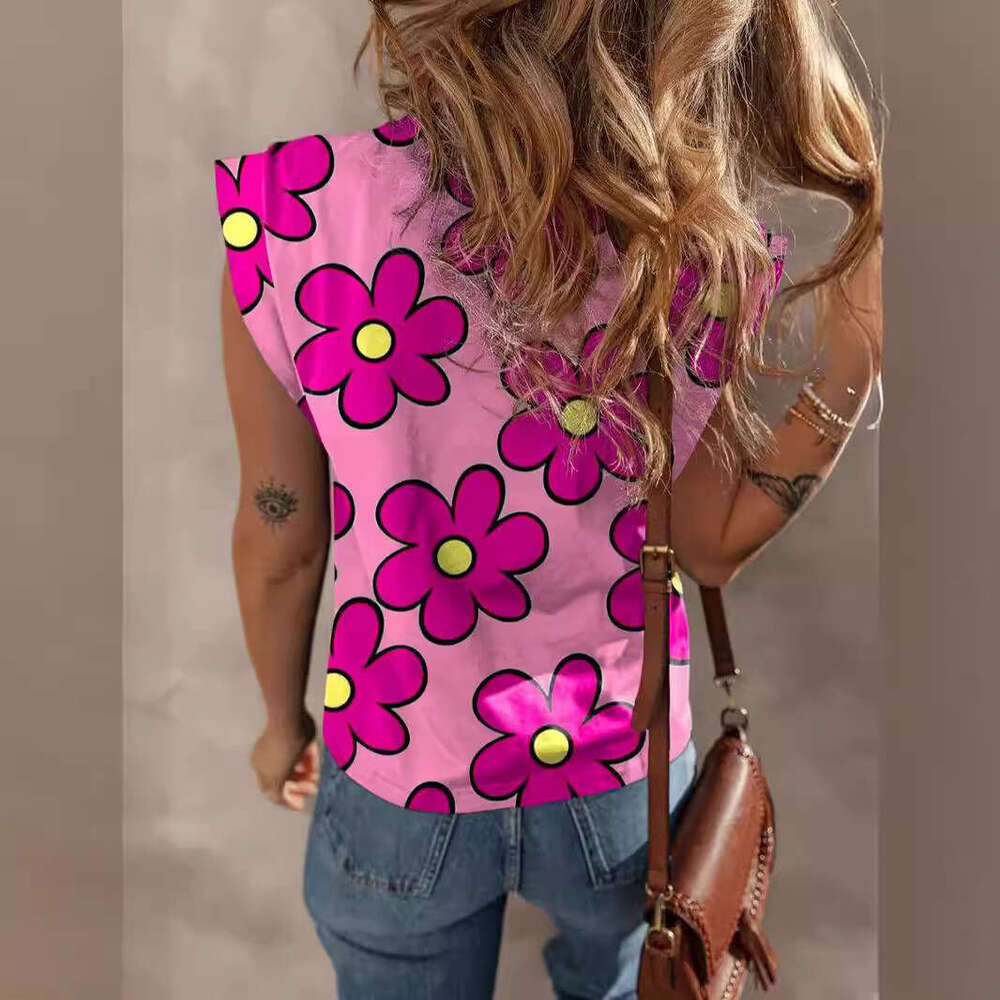 Spring summer new round neck short sleeved pullover for women, fashionable and versatile printed T-shirt