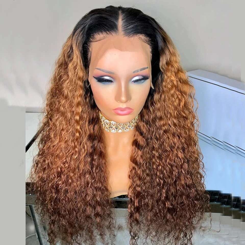 Soft Ombre Black Blonde Kinky Curly Lace Front Wigs For African Women Glueless Baby Hair Synthetic Preplucked Daily