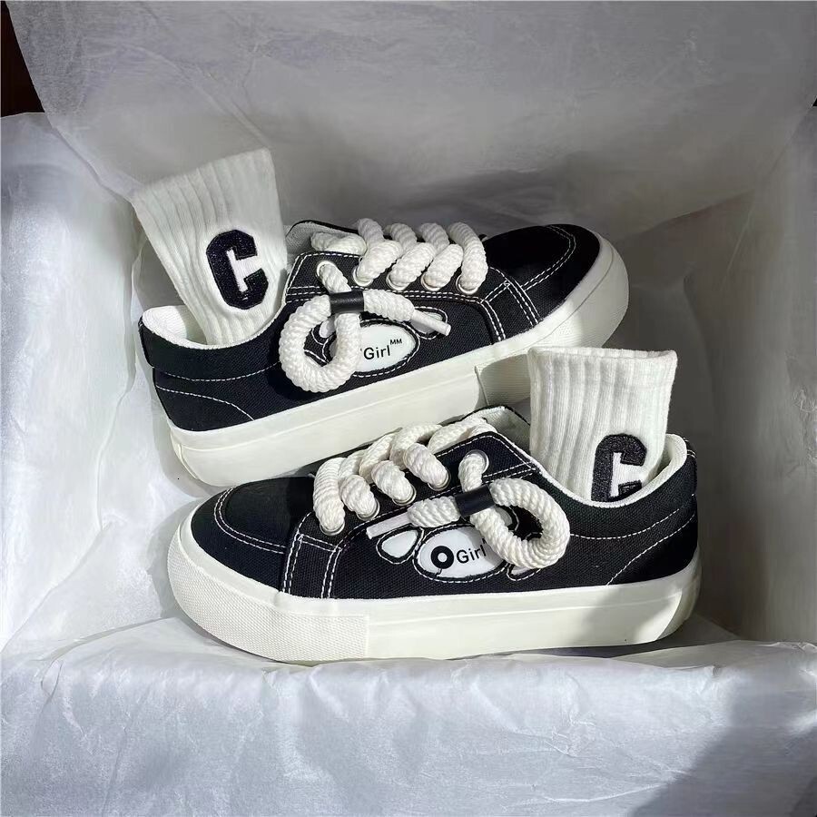 Ins autumn/winter internet celebrity trend fashion versatile canvas personality thick sole running sports women's board shoes