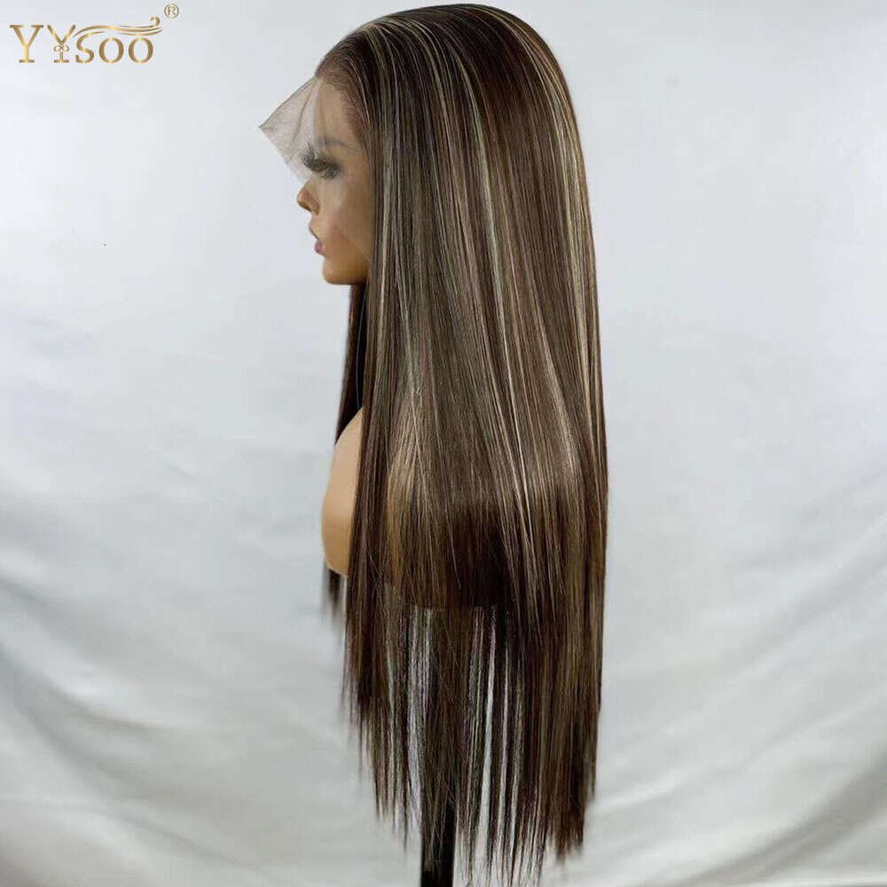 Yysoo Long Silky Straight Hair 13X6 Futura Synthetic Lace Front Wigs For Black Women 103/4/30 Deep Part Glueless Highlights Wig