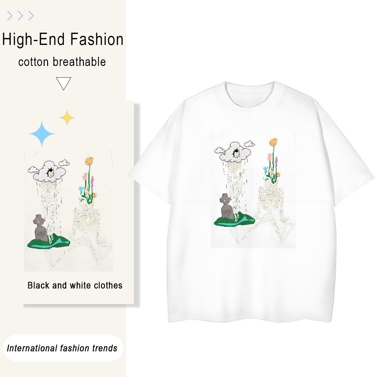 2024 Women T Shirts 230g Cotton Short sleeve Soft Street skull Unisex Tshirts Comfortable Skull Clothes Shirt