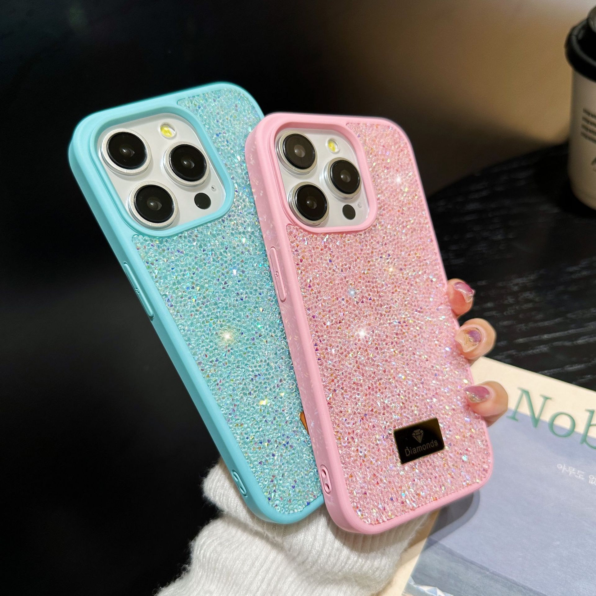 Luxury Fashion INS Dazzling Full Covered Zircon Macaroon Color Bling Glitter Diamond Case For iPhone 17 Air 16e 16 15 14 13 12 11 Pro Max Samsung S22 