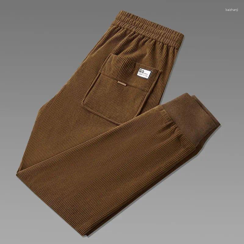 Men's Pants Corduroy Men Casual Joggers Outdoor Sport Walking Wide Leg Brown Sweatpants Baggy Ankle-Length Work Trousers Male