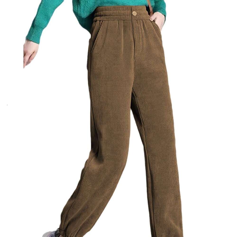 2024 Spring and Autumn New Women's High Waist Casual Solid Color Corduroy Loose Leg Tights Pants