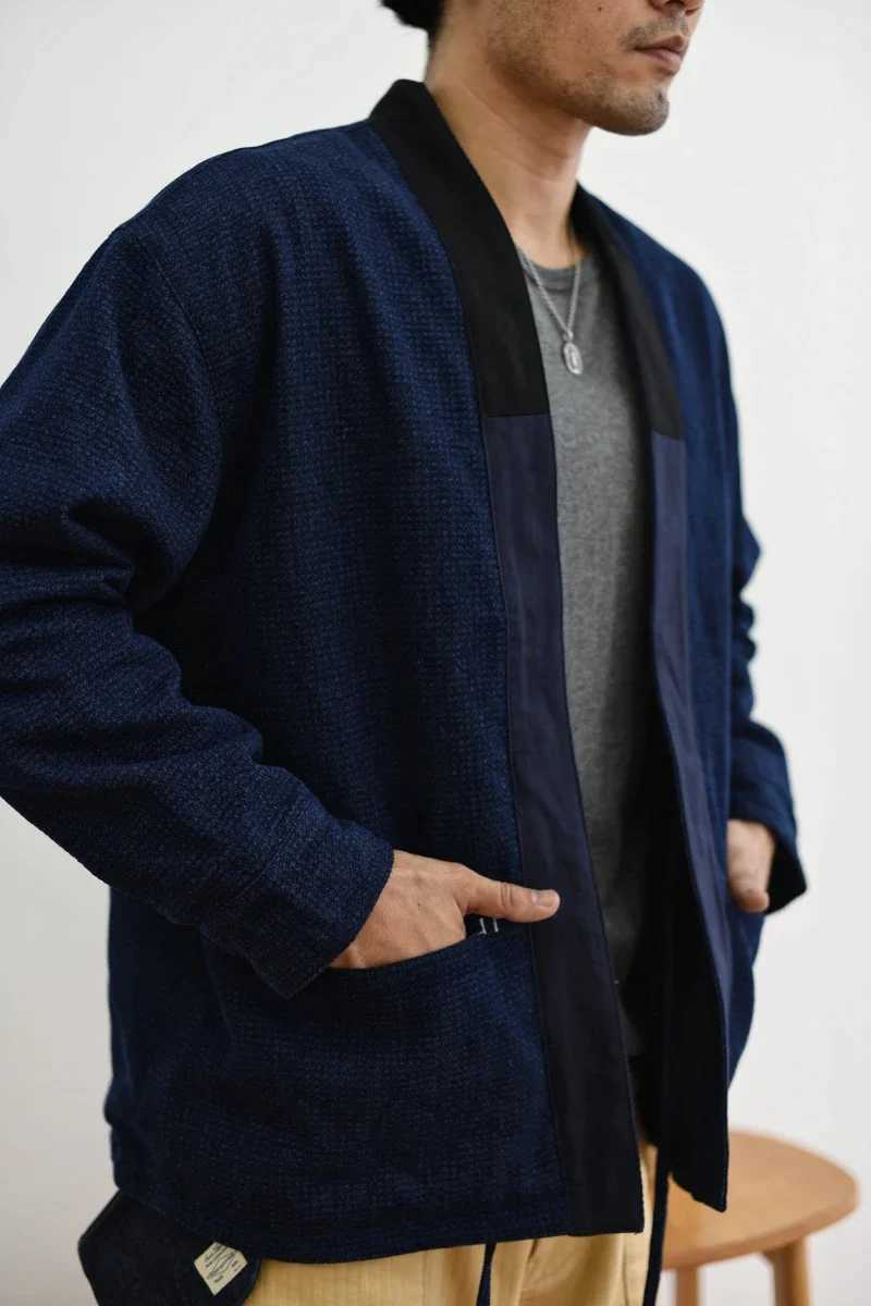 Saucezhan noragi jacket Jacket Men Reversible Jacket Taoist Robe Sashiko Robe mens fashion vintage autumn Cotton Y240906
