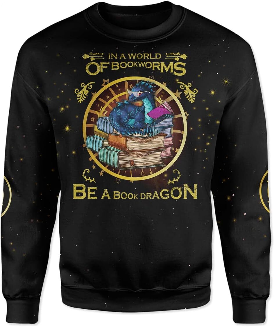 Long Sleeve Shirts For Men Sweatshirt In A World Of Bookworms, Slv Shirt, 2D Cotton T-Shirts Mn And Womn Free shipping