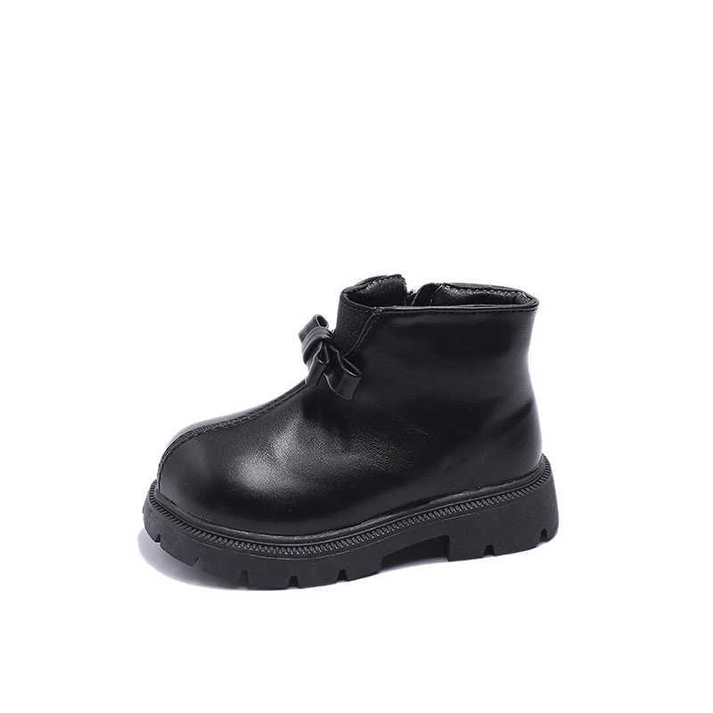 New Girls Ankle Boots Winter Shoes for Kids Princess Leather Shoes Child Bowtie Plush Warm Snow M240906