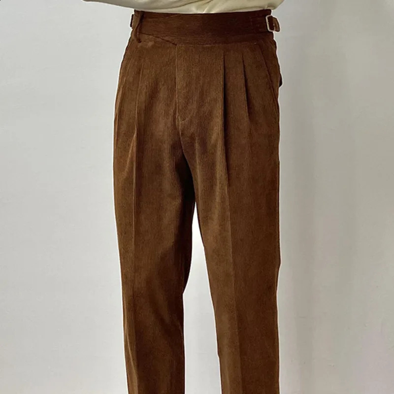 Office mens dress pants autumn Corduroy set casual British high waisted Pantalones Hombre 240905