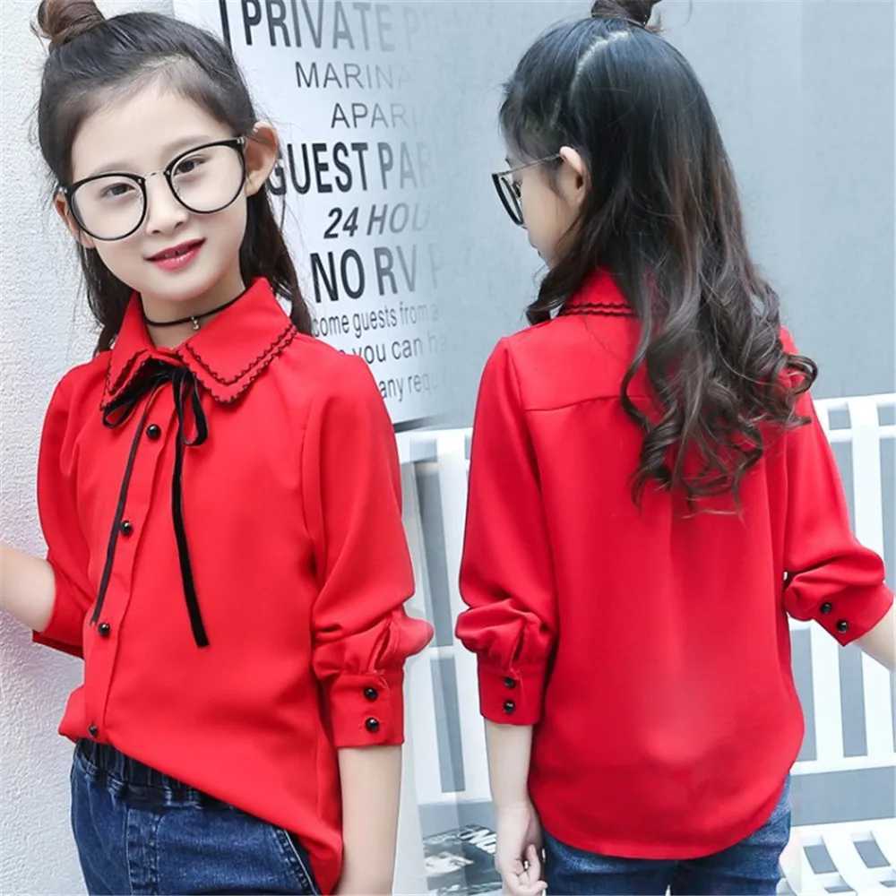 Children Blouses for Girls Chiffon Shirts Baby Tops Teenage Girls Long Sleeve School Uniform Shirts 9 12 14 Years Kids Blouses Y240906