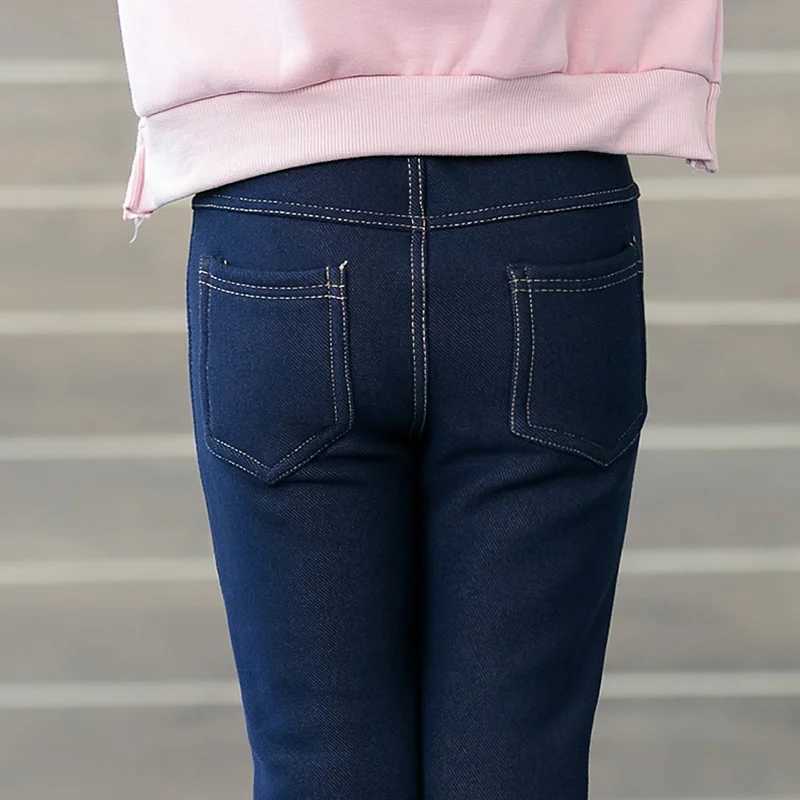 Girls Winter Cowboy Denim Long Pants Kids Thicken Warm Bootcuts Skinny Thick Leggings With Fleece Elastic Waist Trousers Y240906