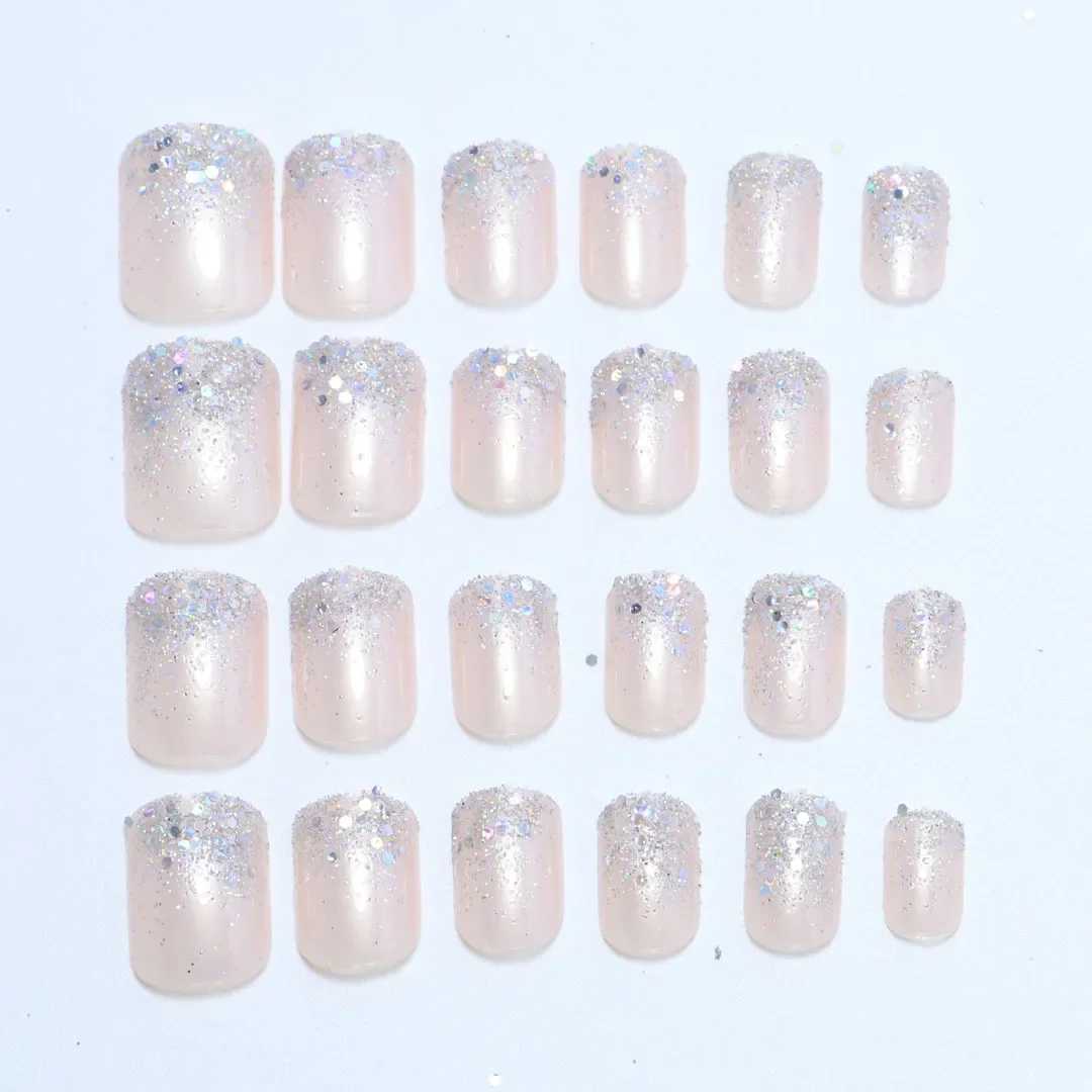 24 pieces/set of female glitter fake nails Super glitter gradient pink black pointed fake penis press fake nail art W240905