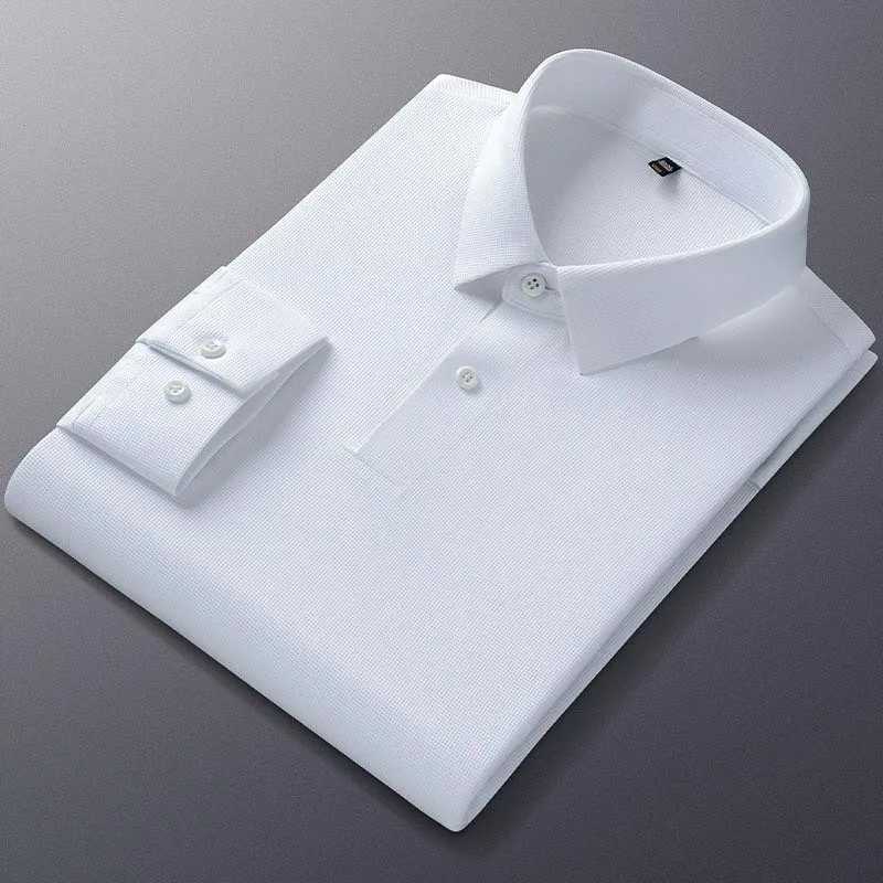 Man Polo Shirt Long Sleeve Quality Turn-Down Collar Traceless High-Elastic Top 2024 New Fashion Casual Slim Fit Men ClothingXJ240906