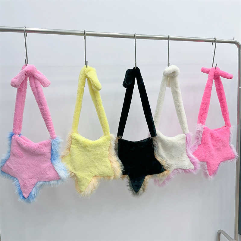 plush bag five pointed star plush bag millennium autumn and winter sweet cool girl niche design y2k casual crossbody bag 240915