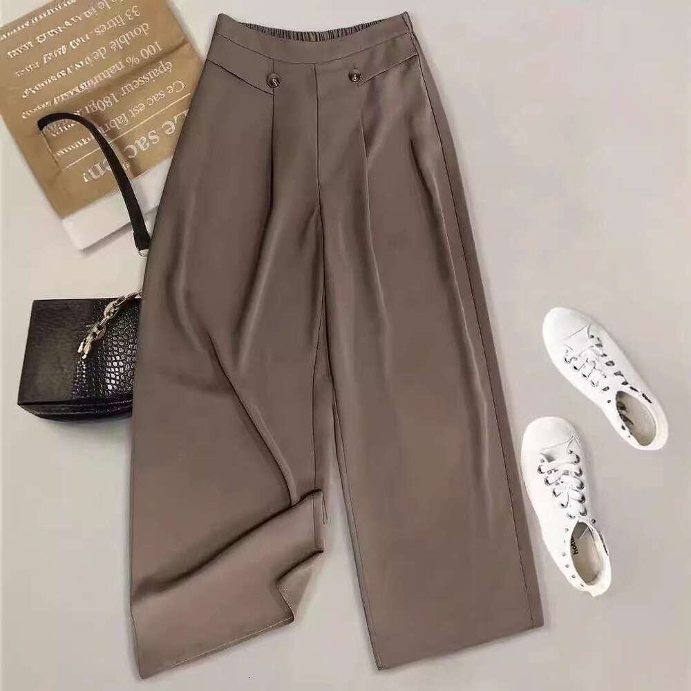 2024 New Loose High Waist Button Casual Cropped Wide Leg Women's Pants