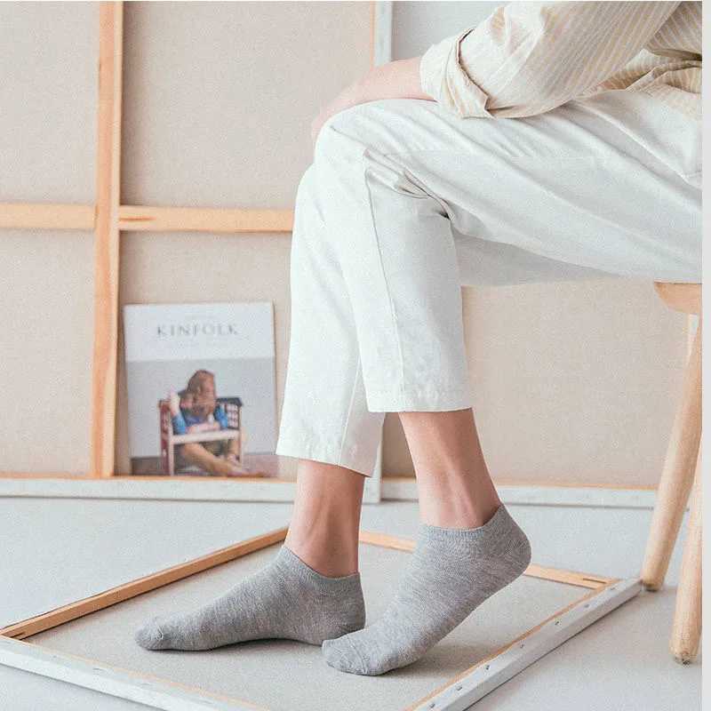 Mens Socks Spring Summer Thin Breathable Soft Polyester Cotton Socks Black Casual Business Ankle Boat Socks Size EU38-45 Y240906