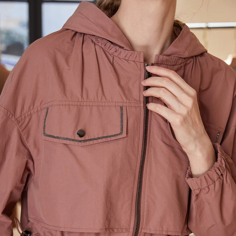 K1706X high-quality autumn and winter womens short clip top hooded top 240906