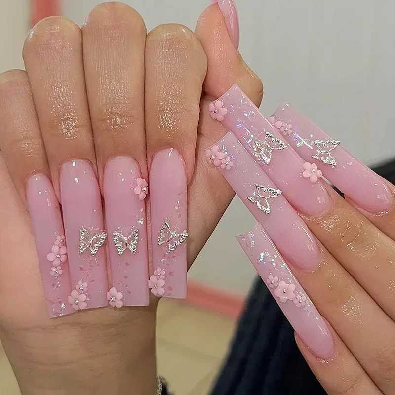 24 pieces of artificial fake nails with adhesive fake nail tips heart-shaped design detachable press nails W240905