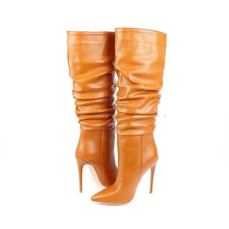 Women Boots High Heel For Womens Platform Classic Fashion Long Pointed Toe Wrinkles Winter