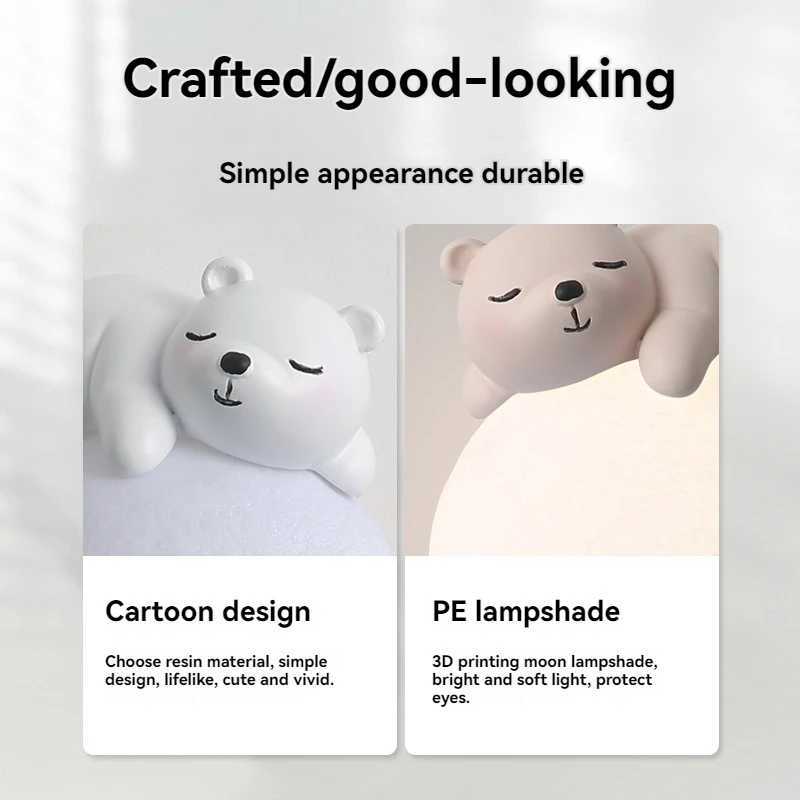 Bedroom Wall Light Modern Creative Sleep Bear Moon Bedroom Environment Night Light Boys and Girls Room Wall Light W240816
