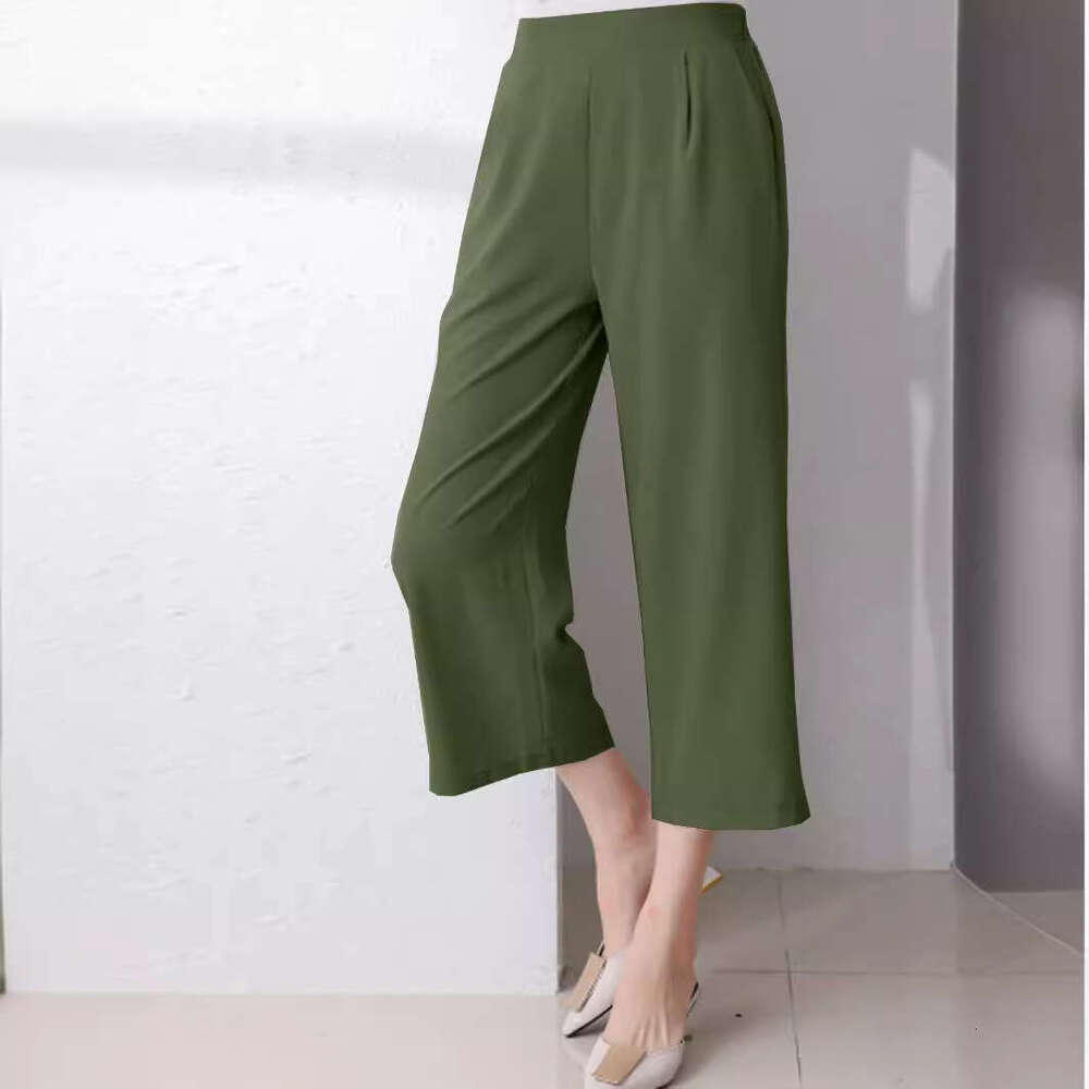 2024 Spring/Summer/Autumn Elastic Wide Leg Women's High Waist Drop Nine Cent Thin Straight Casual Pants