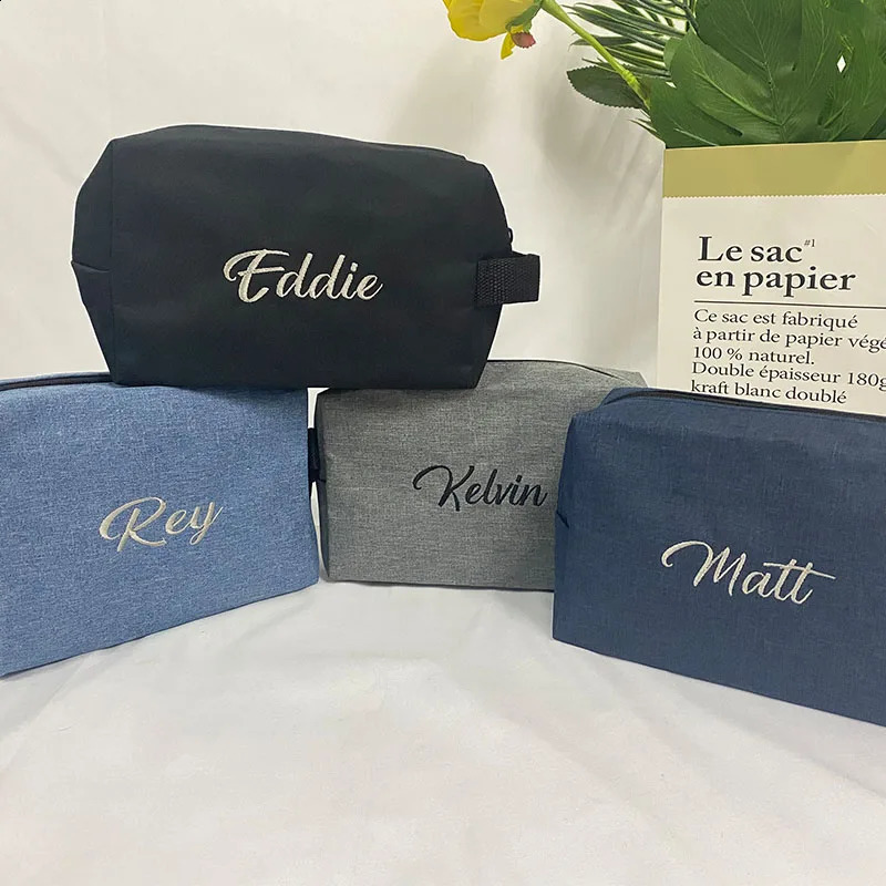Personalized mens square storage makeup bag custom embroidered Oxford cloth womens waterproof hand wash 240906