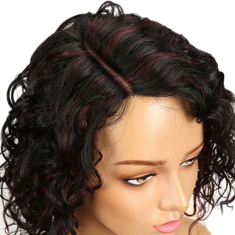 Trueme Hair Colored Water Curly Bob Human Wigs For Women Ombre Blonde Brazilian Deep Wave Lace Part Wig