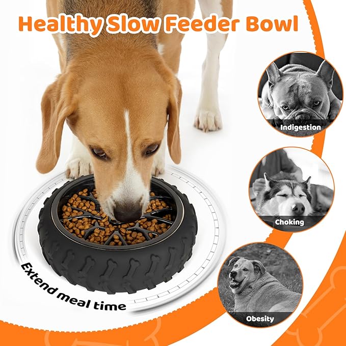 3 in 1 Stainless Steel Dog Bowls for Small, Medium & Large Sized Dogs, Slow Feeder Dog Bowl with Non-Slip Metal Suction Cups for Food and Water (Black