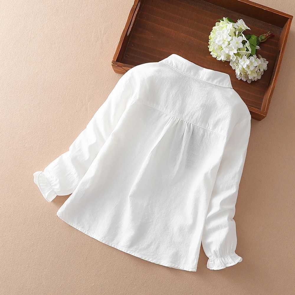 Girls Blouses 100% Cotton White Long Sleeve Autumn Kids Clothes for 8 10 12 Years Embroidery Tops Girls School Shirts Y240906
