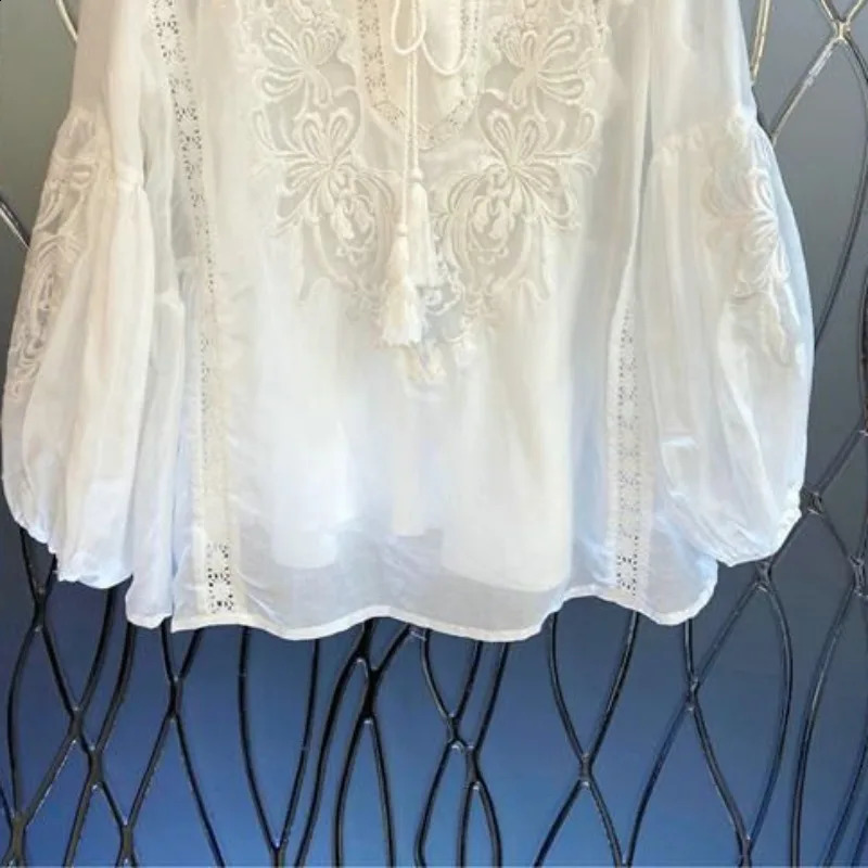 OCEANLOVE Embroidered Spring Autumn Thin Women Shirts Loose White Elegant Blusas Feminina Korean Fashion Vintage Blouses 240906