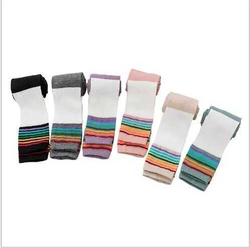 Spring 2024 new childrens pantyhose color matching rainbow baby cropped pants girls leggings Y240906